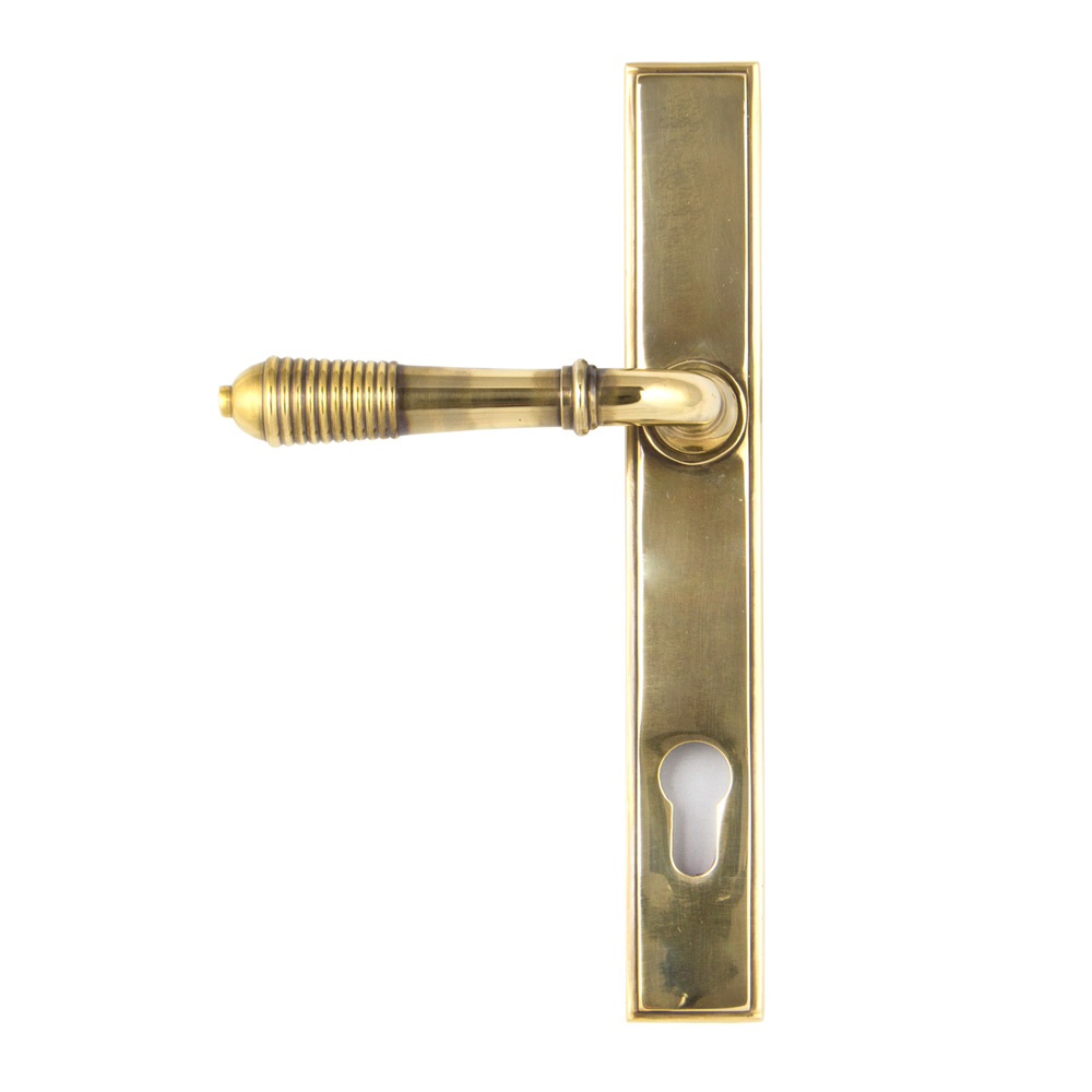 From the Anvil Reeded Slimline Lever Espag. Lock Set - Aged Brass - (Sold in Pairs)